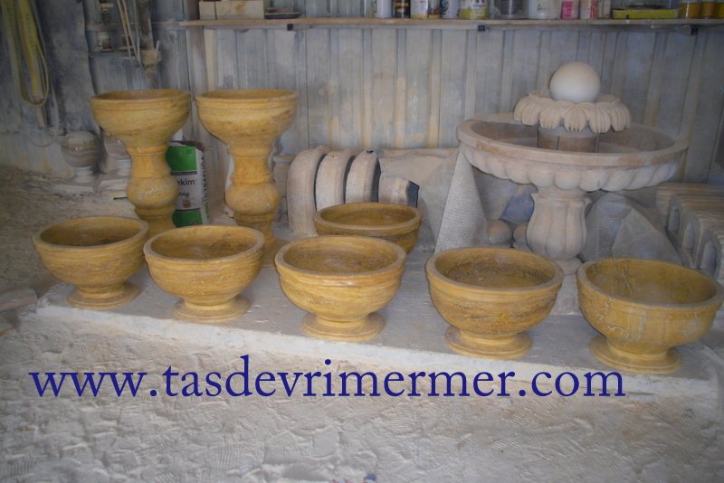 Mermer Kurna Sarı Traverten Oval Kurna 